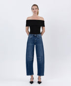 HIGH RISE DARK WASH BARREL LEG JEANS