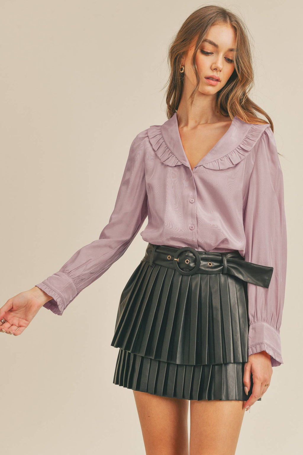Ruffle Collar Button Down Top