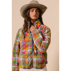 BLEACHED VINTAGE PLAID QUILTED JACKET WITH POCKETS