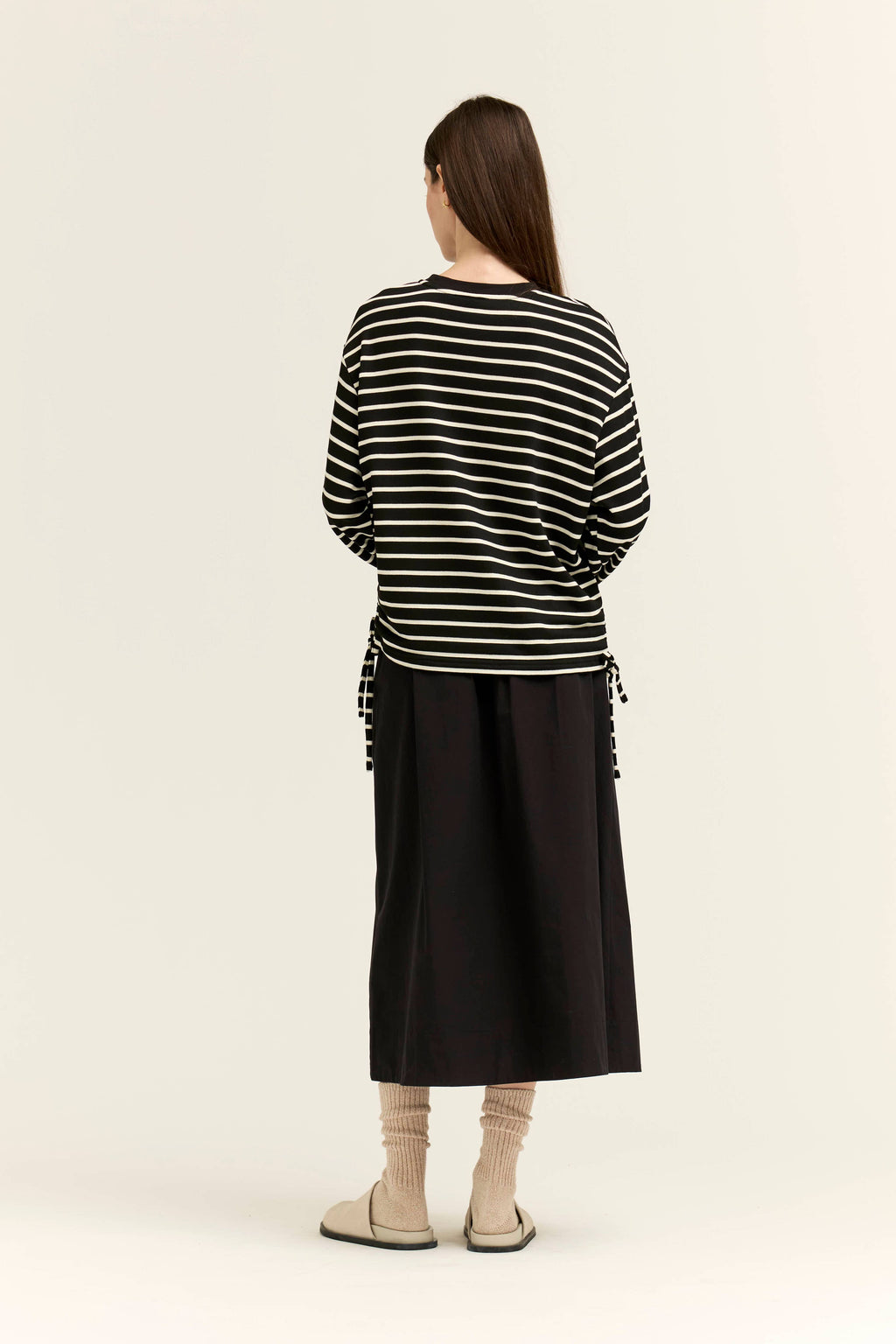 SIDE DRAWSTRING STRIPE CREWNECK SWEATSHIRTS