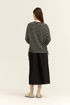 SIDE DRAWSTRING STRIPE CREWNECK SWEATSHIRTS
