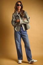 GINGHAM COLLARED TWILL JACKET