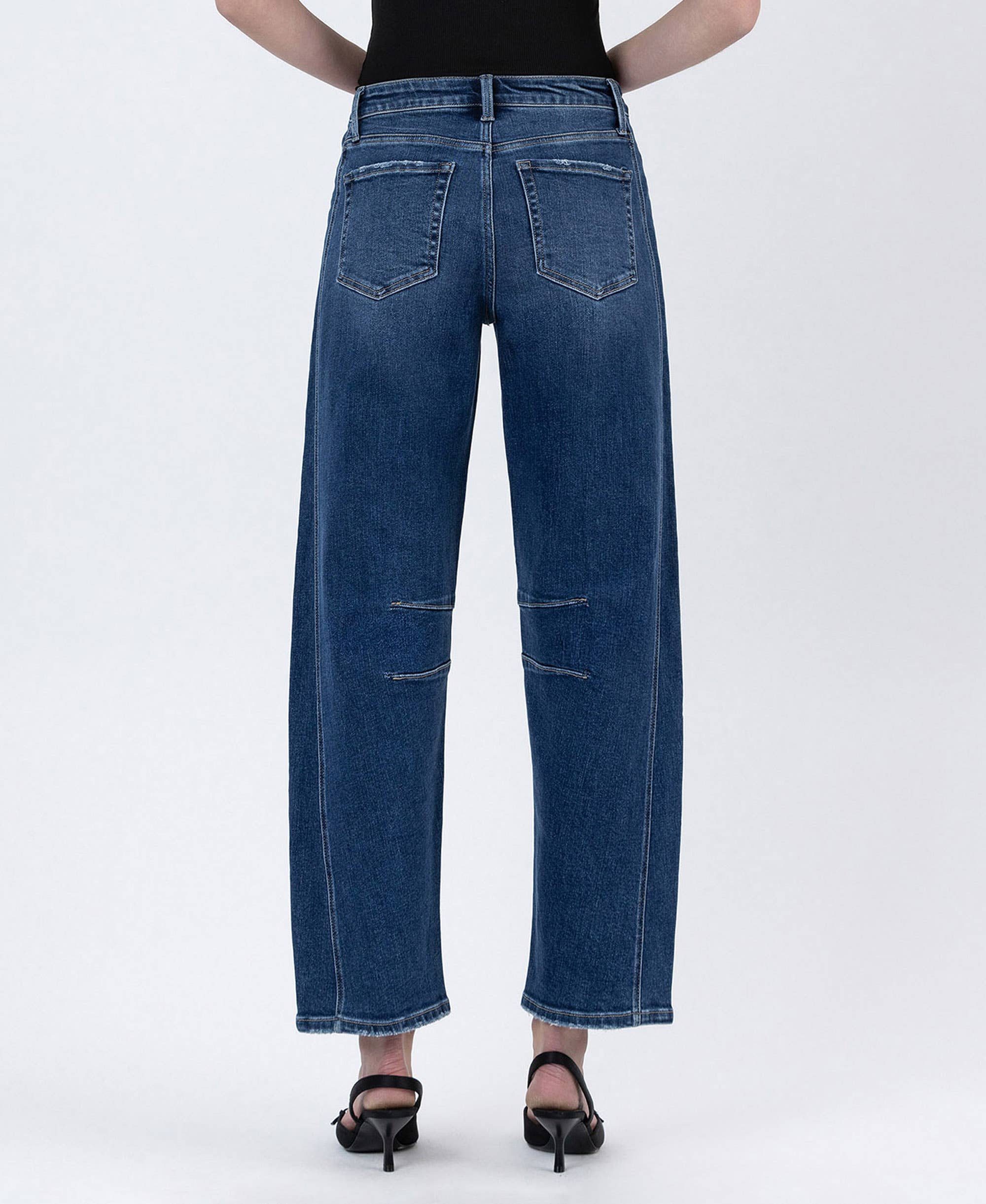 HIGH RISE DARK WASH BARREL LEG JEANS