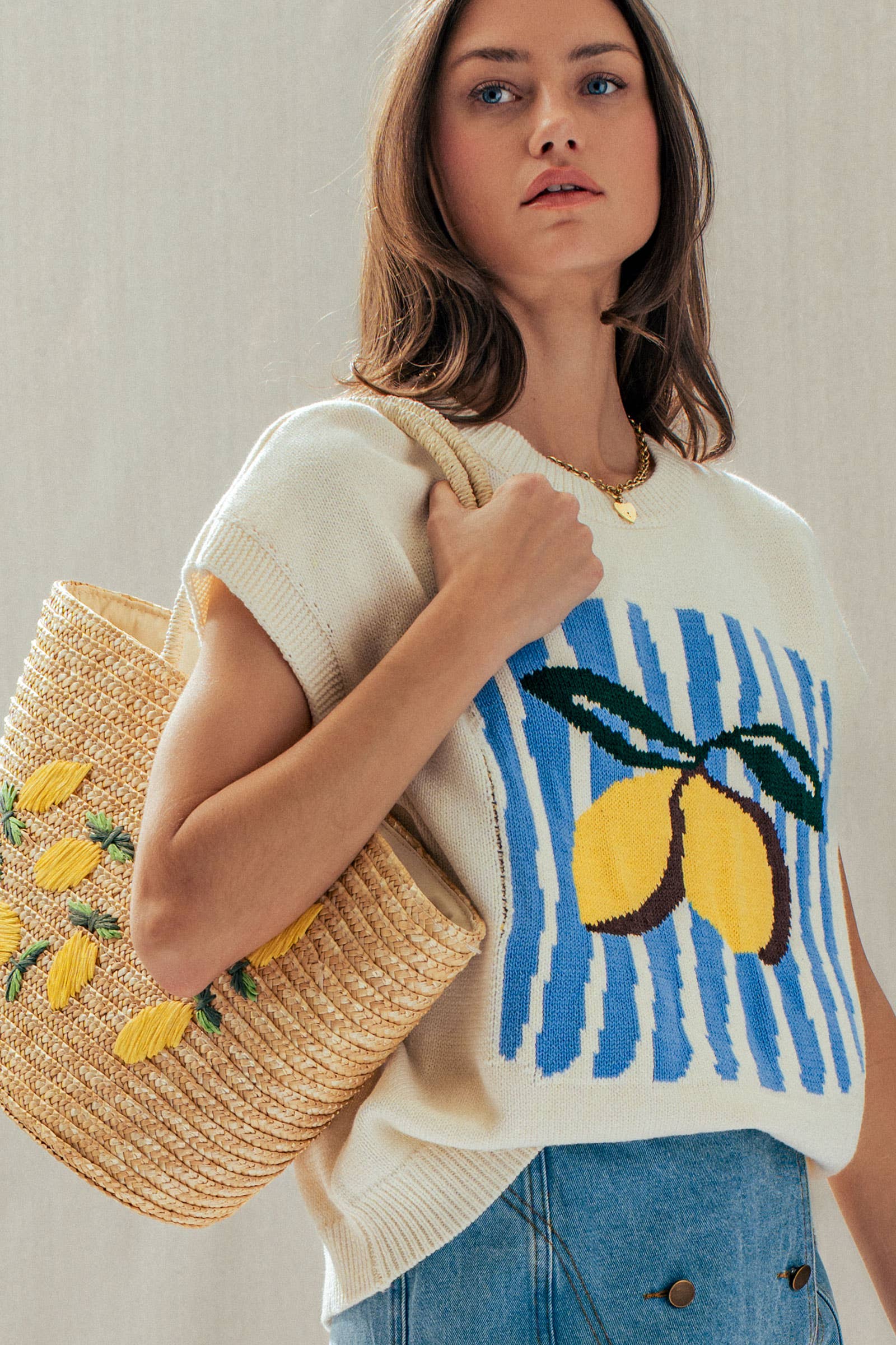 Lemon Graphic Knit Vest Citrus Print