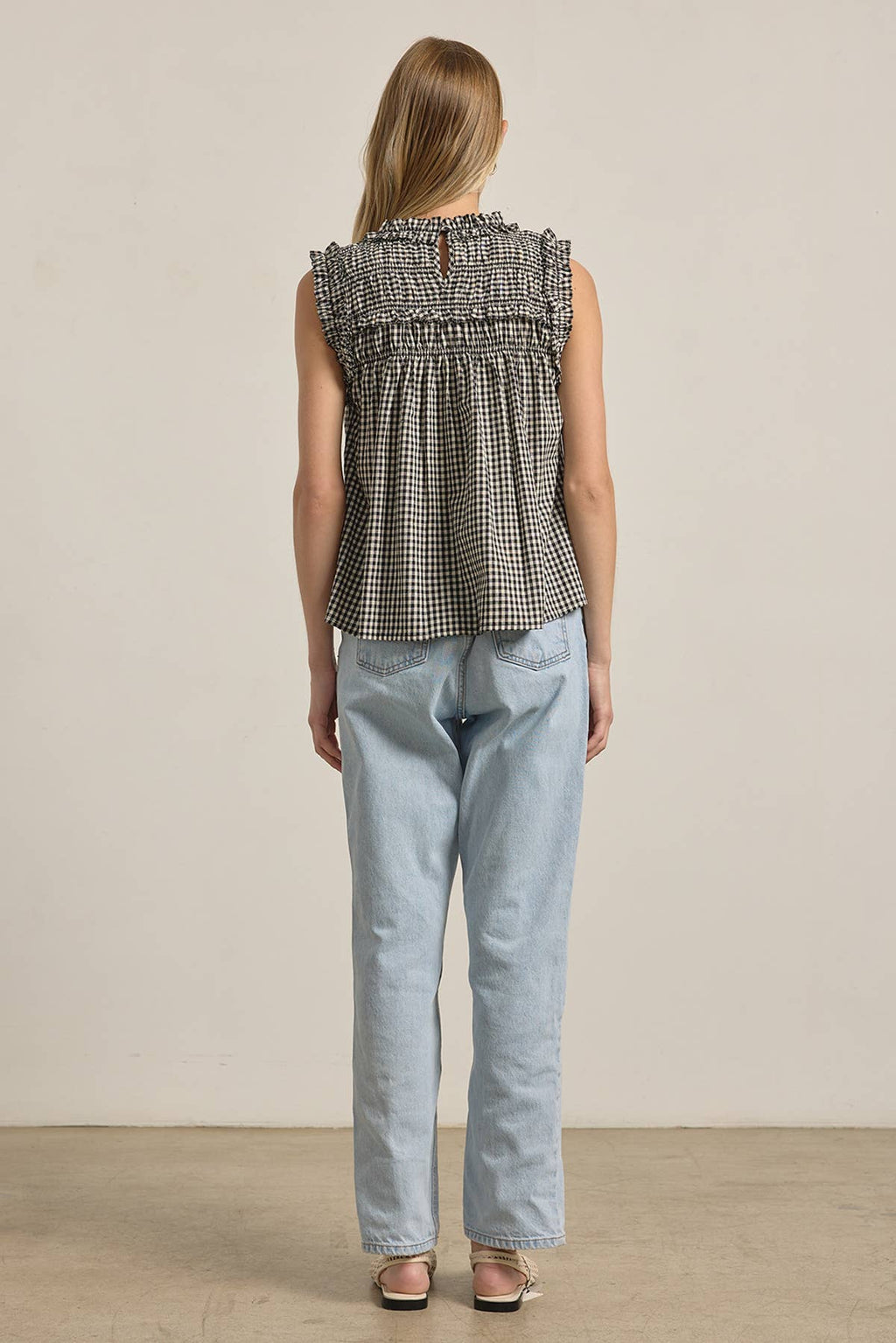 GINGHAM RUFFLE BLOUSE
