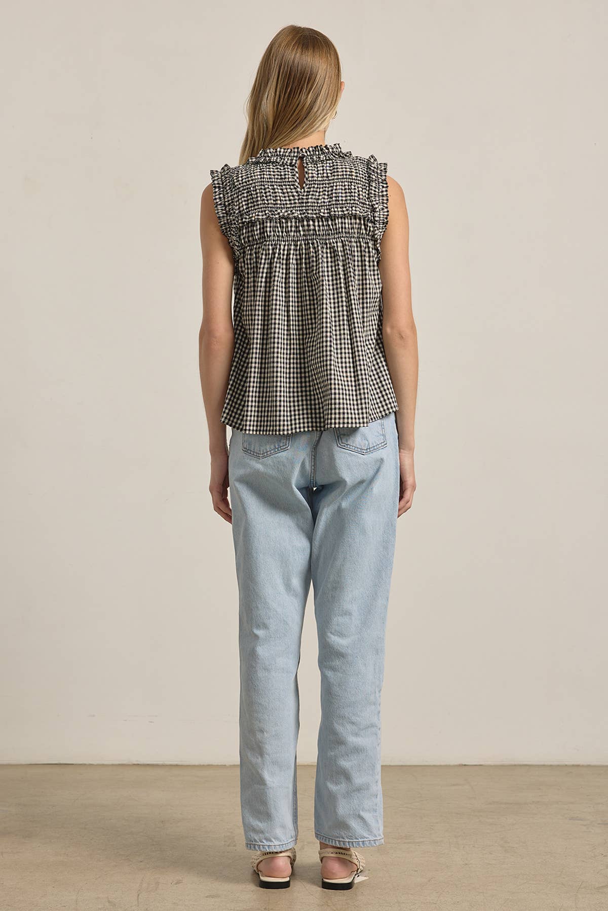 GINGHAM RUFFLE BLOUSE