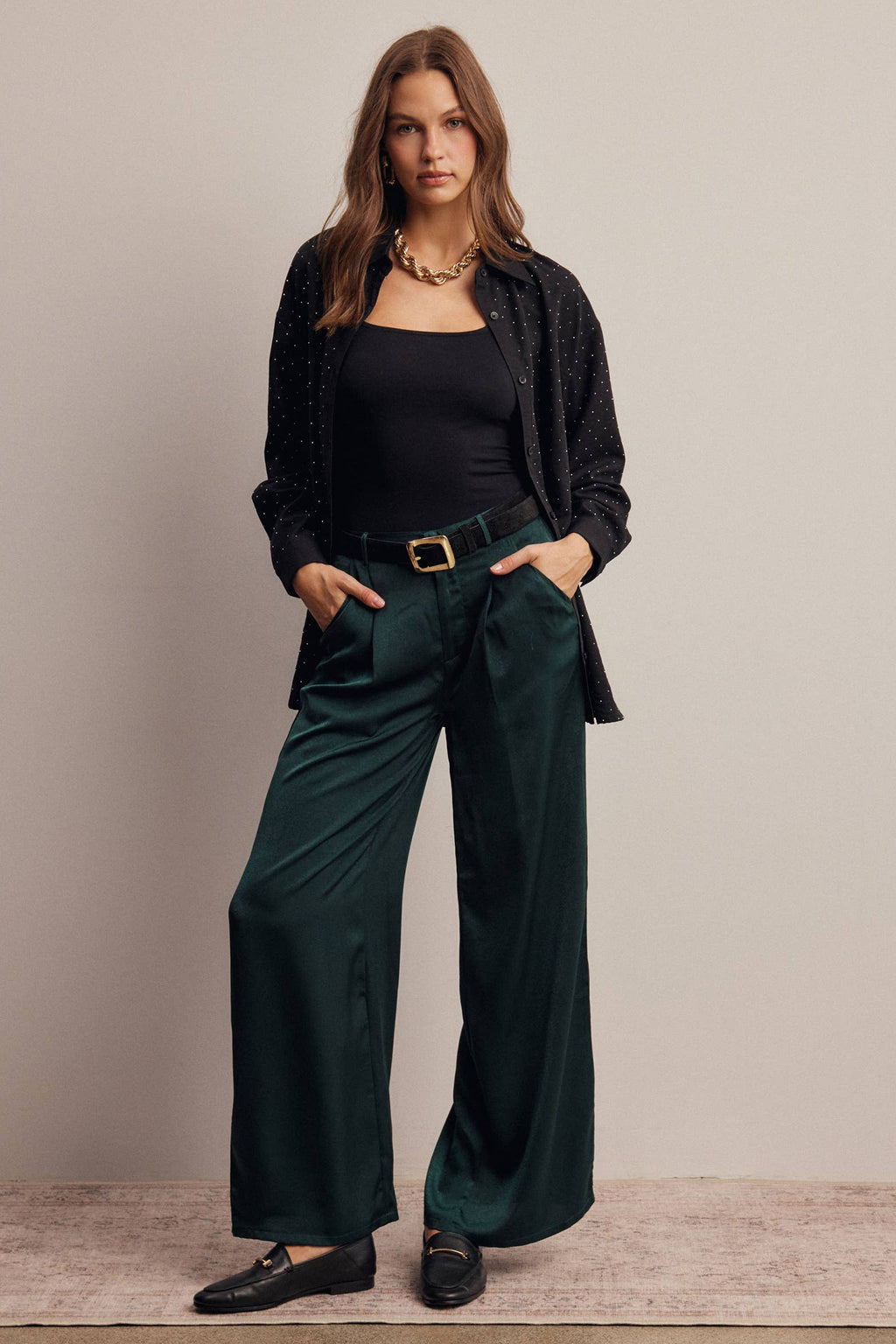 Satin Wide Leg Pleated Pants