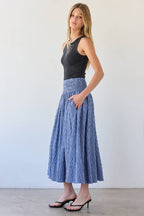 Smocked Waist Check Midi Skirt