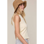 RIBBED KNIT TANK TOP WITH TRIM DETAIL