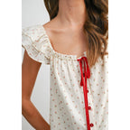 Ditsy Print Ribbon-Tie Top
