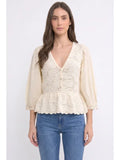 Peplum Eyelet Sleeve Knit Blouse