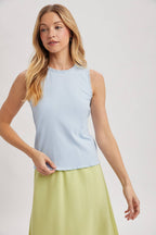 RIBBED KNIT TANK TOP WITH TRIM DETAIL