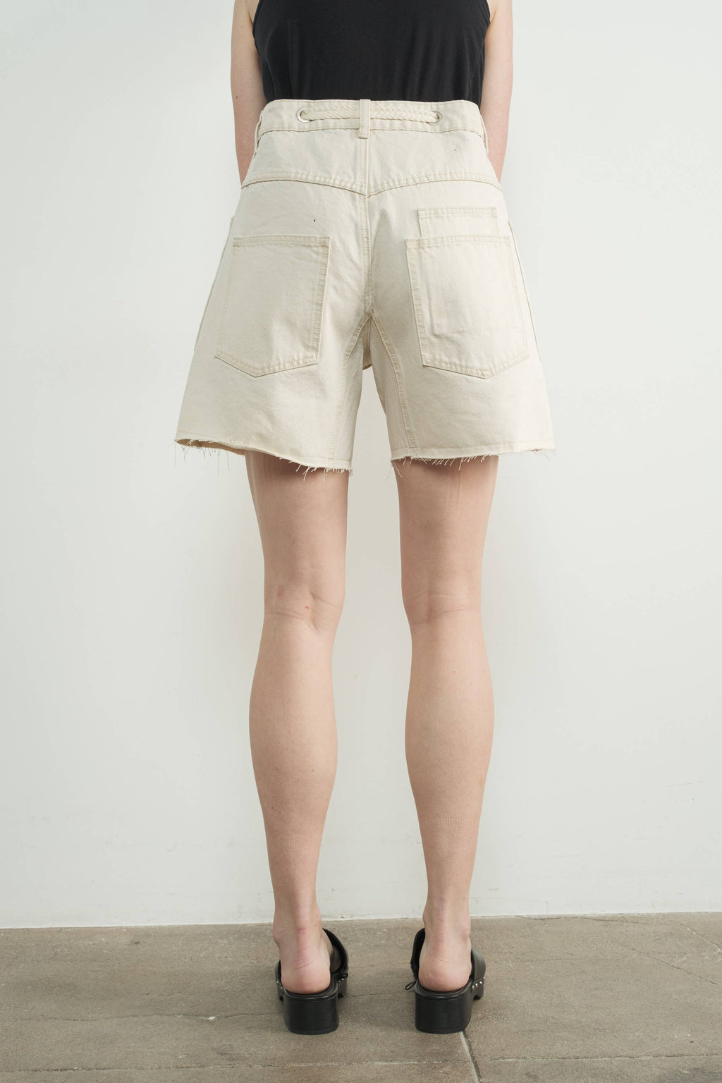 VINTAGE WASHED BARREL DENIM SHORTS W/GROMMET WAIST