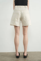 VINTAGE WASHED BARREL DENIM SHORTS W/GROMMET WAIST