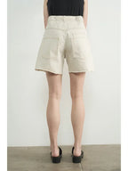 Cream Vintage Washed Barrel Denim Shorts