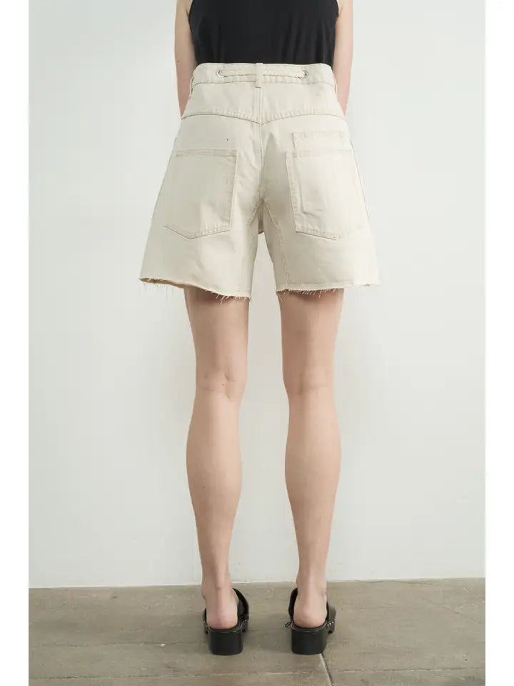 Cream Vintage Washed Barrel Denim Shorts