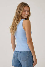 ASYMMETRICAL BUTTON DETAIL BOAT NECK TANK TOP