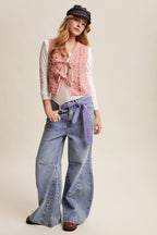 Embroidered Lace Tie-Front Vest