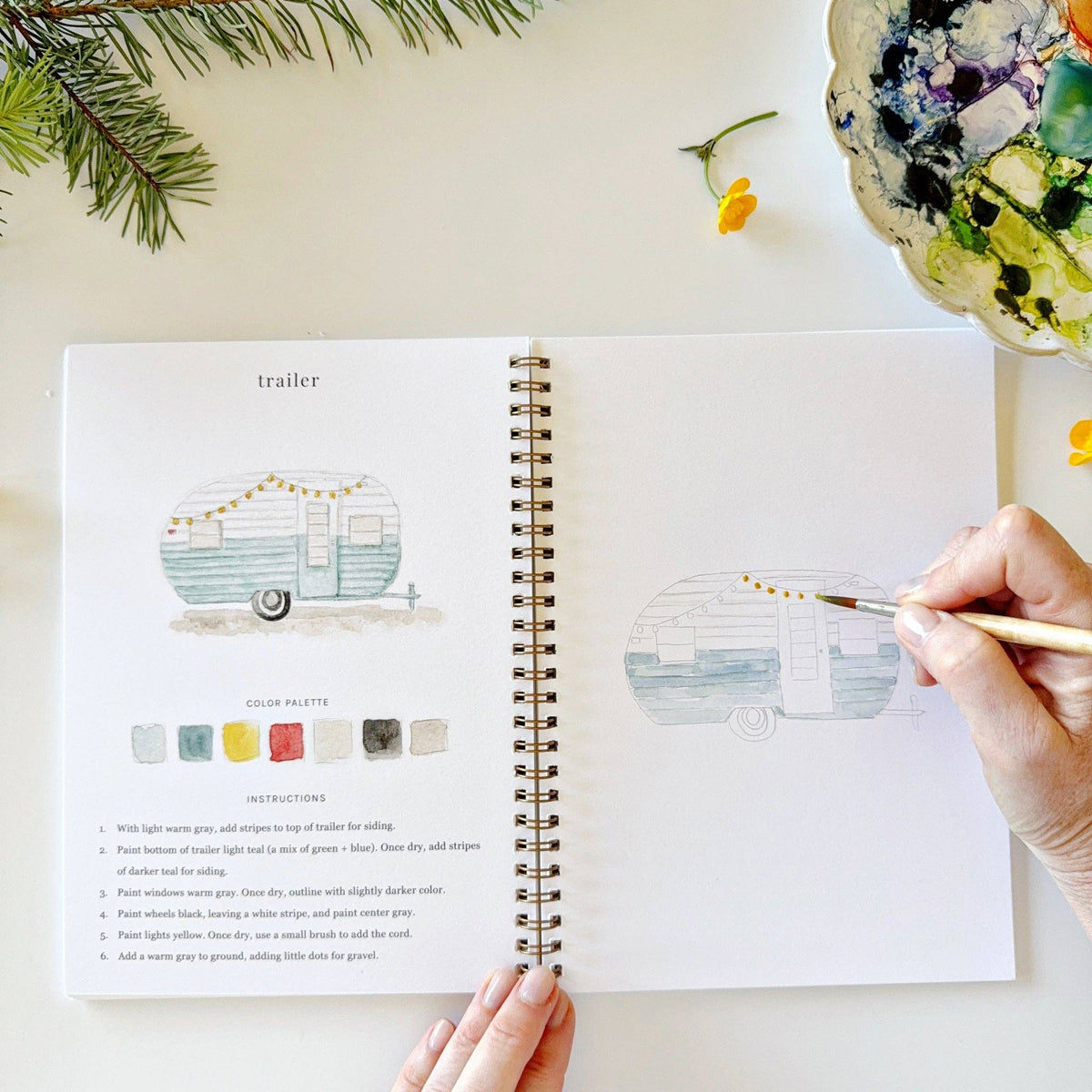Camping watercolor workbook