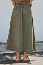 Embroidered Cotton Twill Belted Midi Skirt