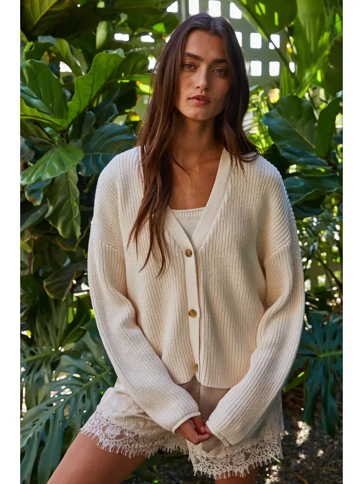 Knit Cream Long Sleeve Cardigan