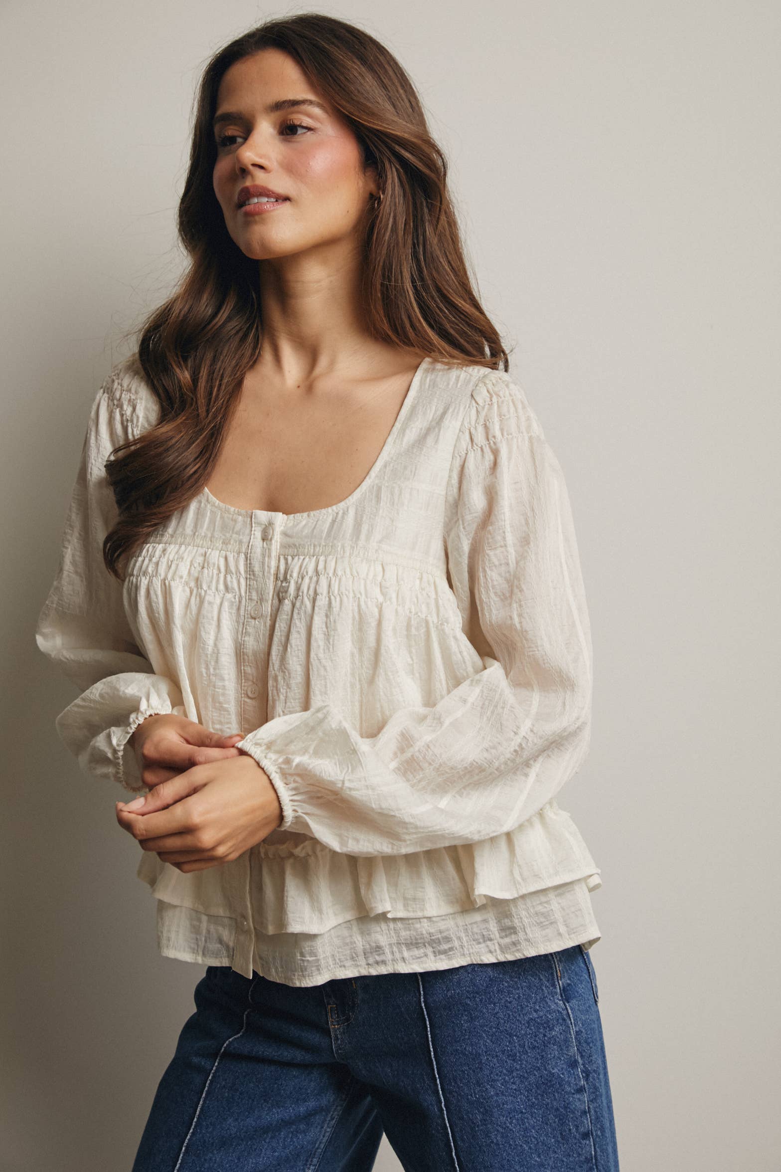 Ruffle Hem Peasant Blouse