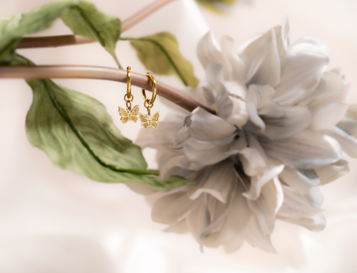 18K Gold Butterfly Huggie Earrings