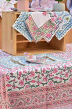 Pink Trail - Handblock Print Cotton Tablecloth
