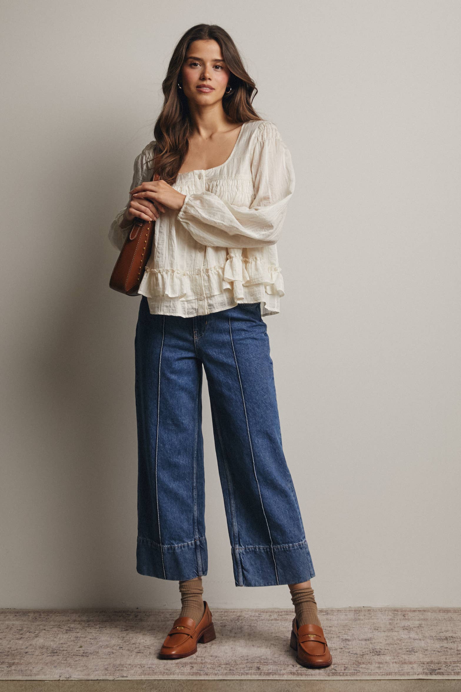 Ruffle Hem Peasant Blouse