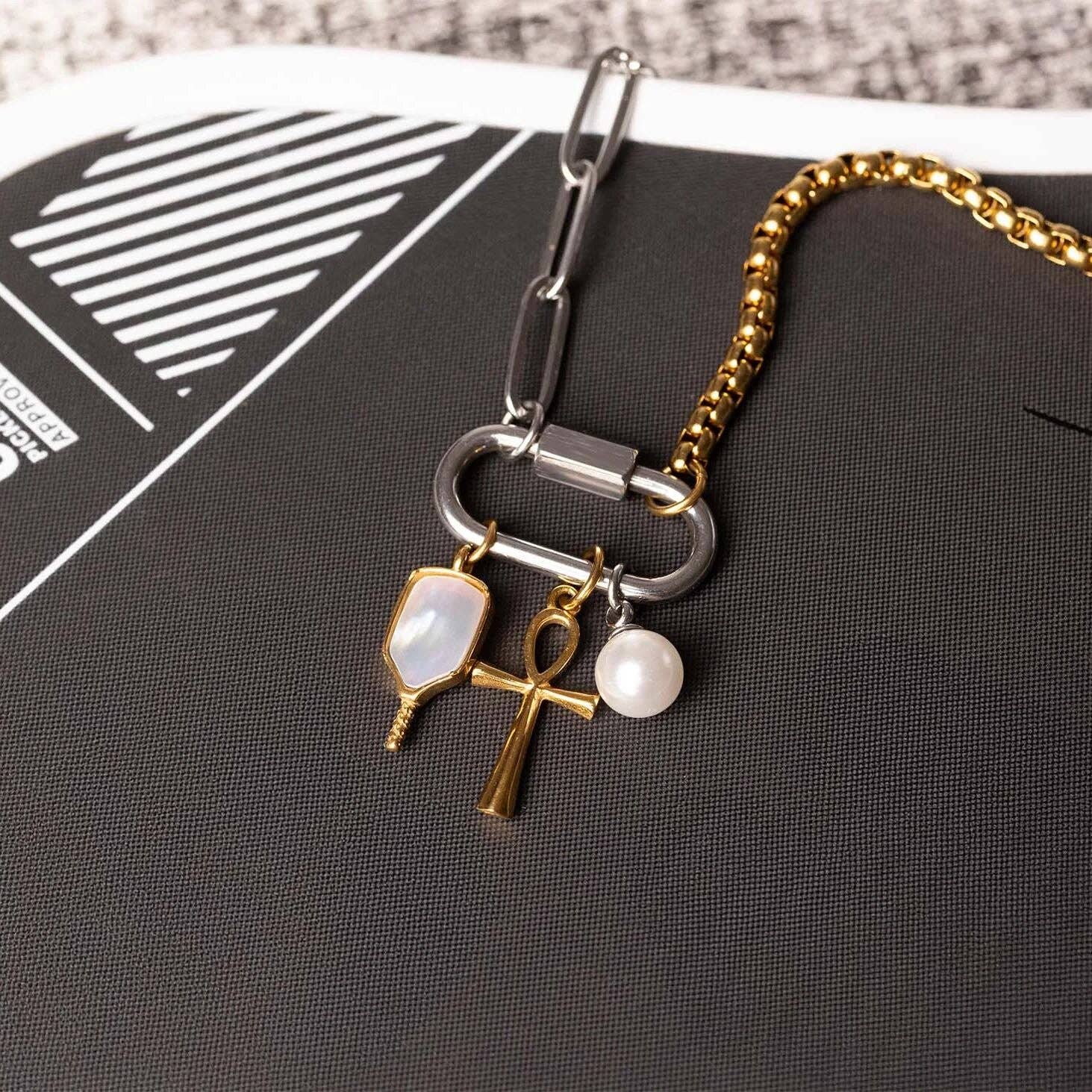 18K Gold Mother Of Pearl Pickleball Charm