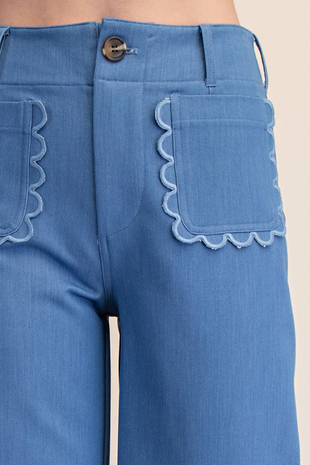 Colette Pants - Cropped Scallop Pocket Wide-Leg