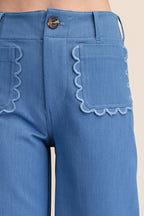 Colette Pants - Cropped Scallop Pocket Wide-Leg