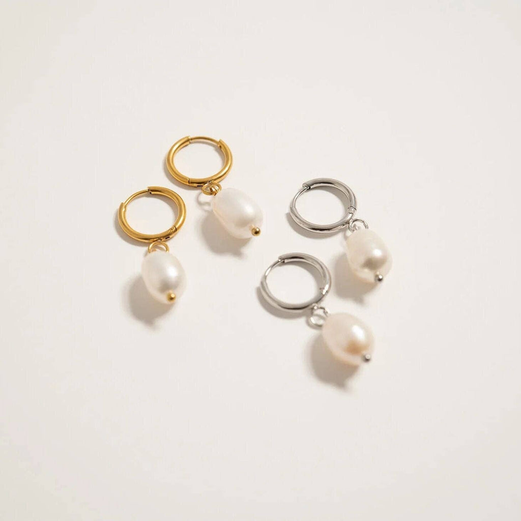 18K Gold Freshwater Pearl Huggie Earrings