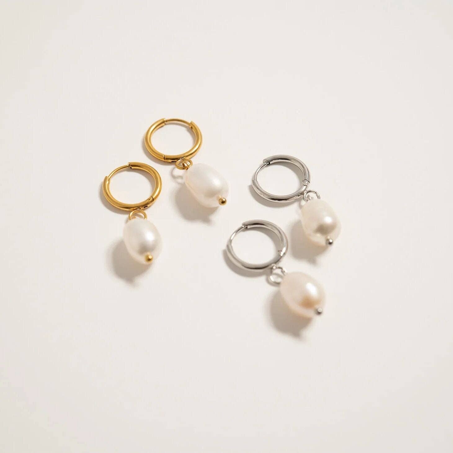 18K Gold Freshwater Pearl Huggie Earrings