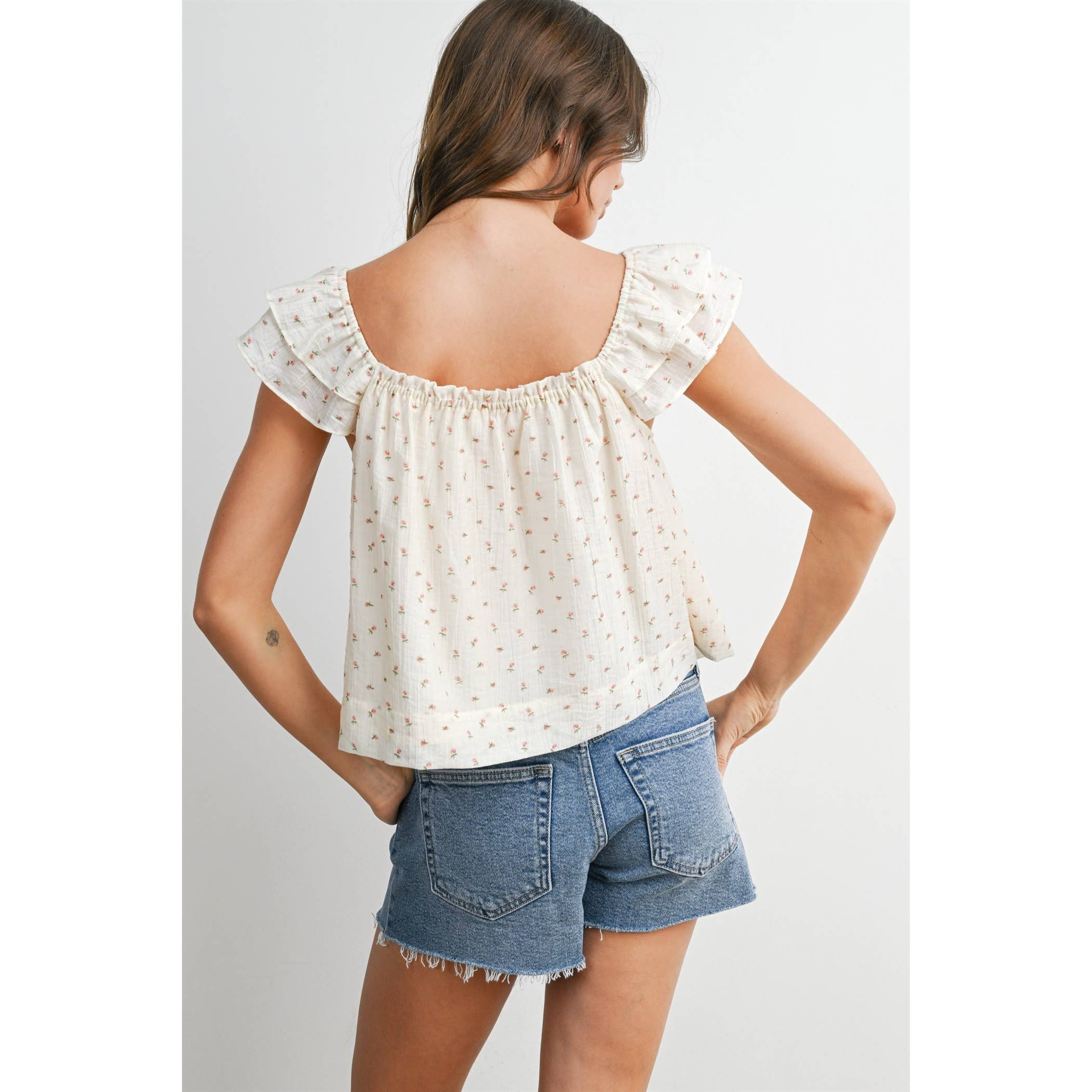 Ditsy Print Ribbon-Tie Top