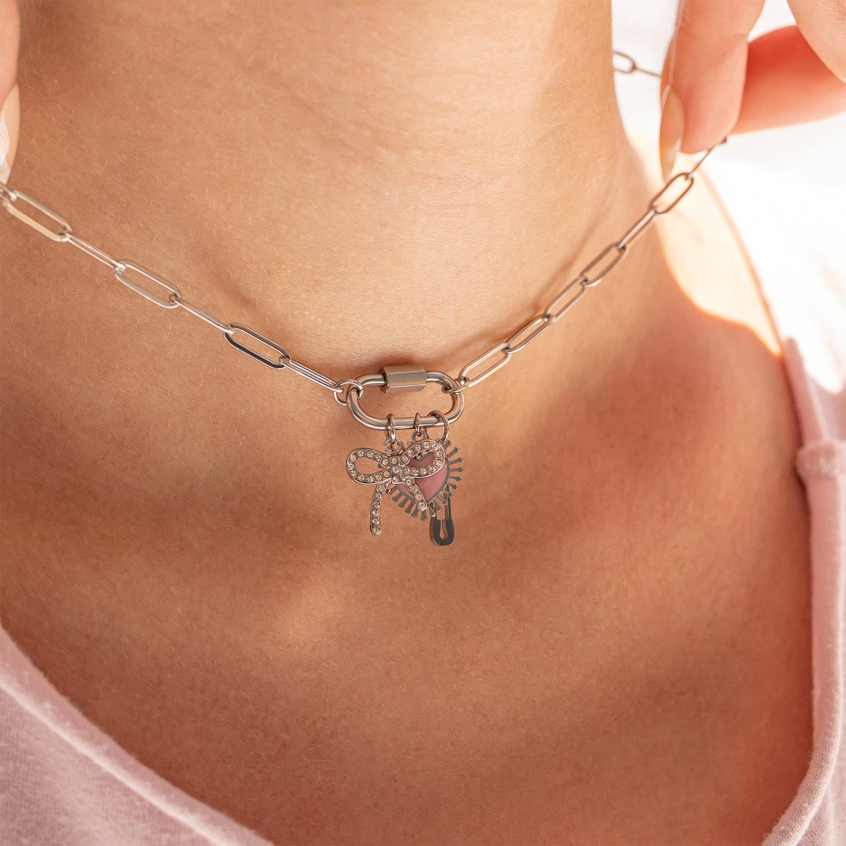 18K Gold Paperclip Carabiner Necklace