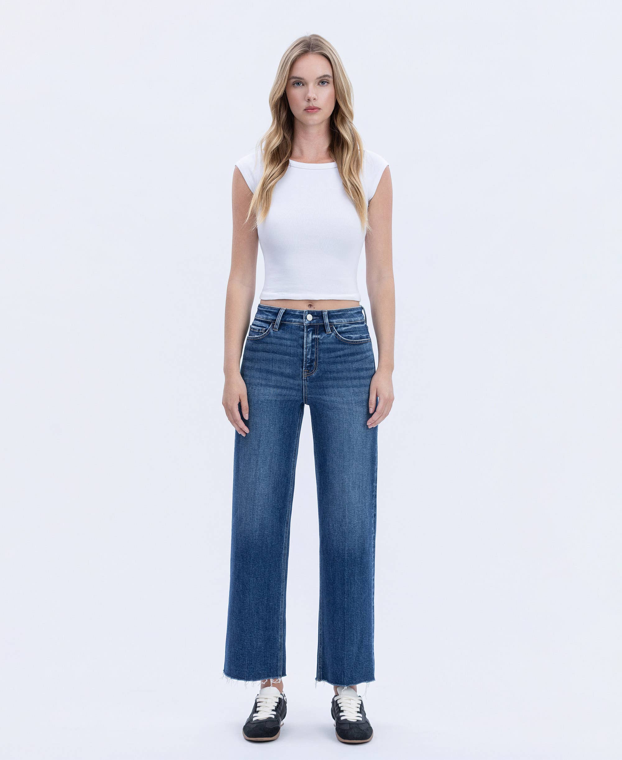 HIGH RISE TROUSER PRESS WIDE LEG JEANS