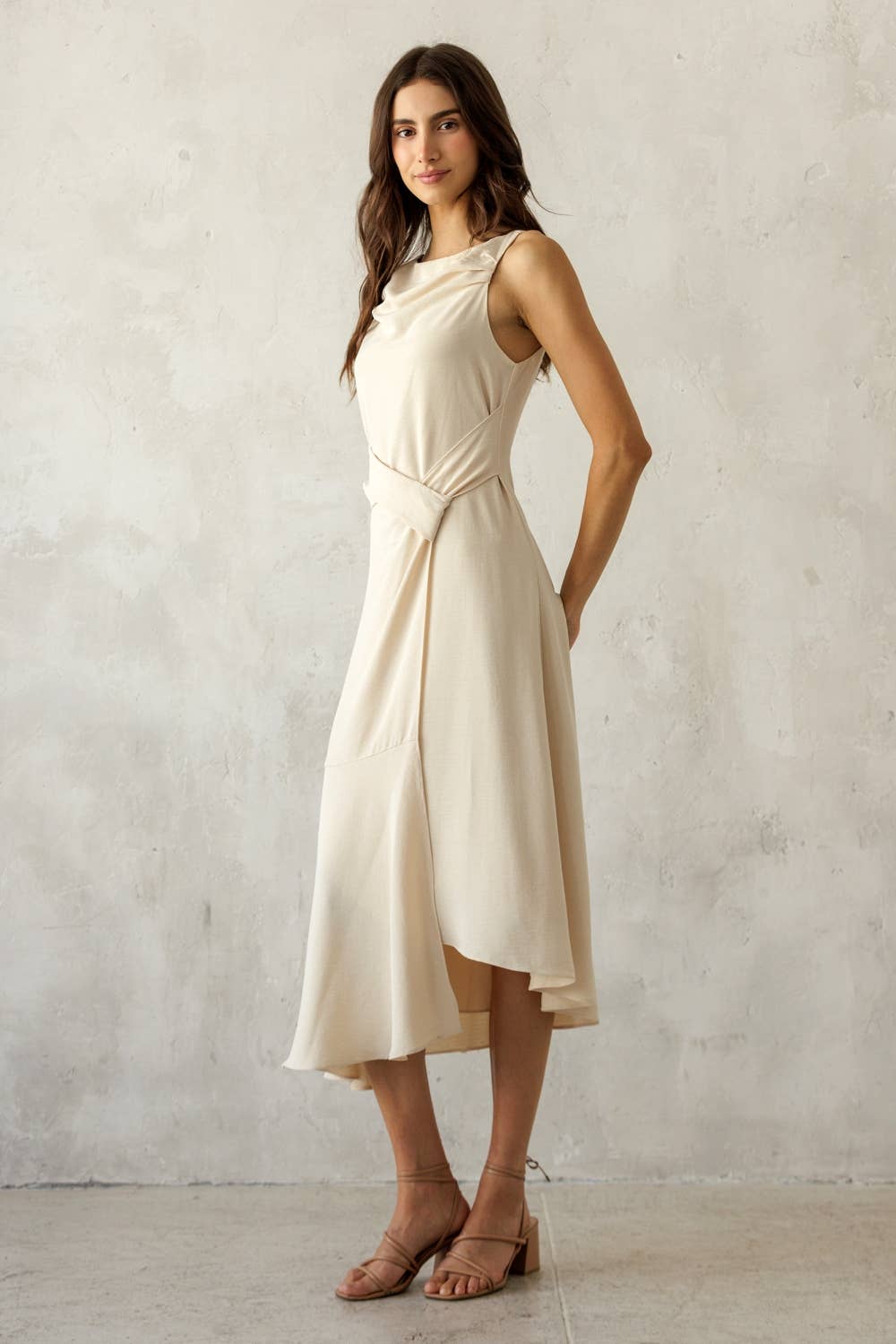 ASYMMETRICAL WRAP-STYLE MIDI DRESS