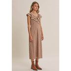 AUTUMN HARVEST RUFFLED PLAID BODY SKIMMING SLIT MIDI DRESS