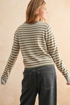 STRIPED PATTERN BUTTON FRONT CARDIGAN