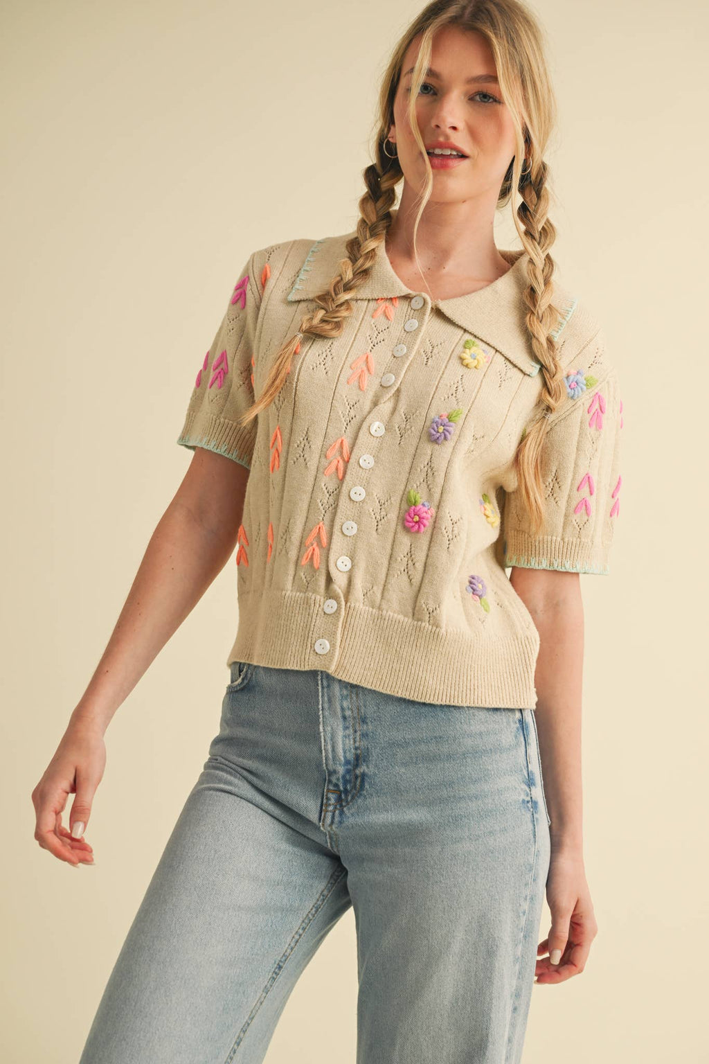 Hand Embroidered Button Down Sweater
