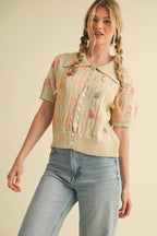 Hand Embroidered Button Down Sweater