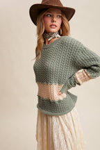 Colorblock Cable Knit Sweater