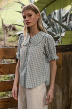 Ruffle Collar Gingham Blouse