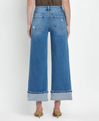 HIGH RISE MEDIUM WASH CUFFED WIDE JEANS