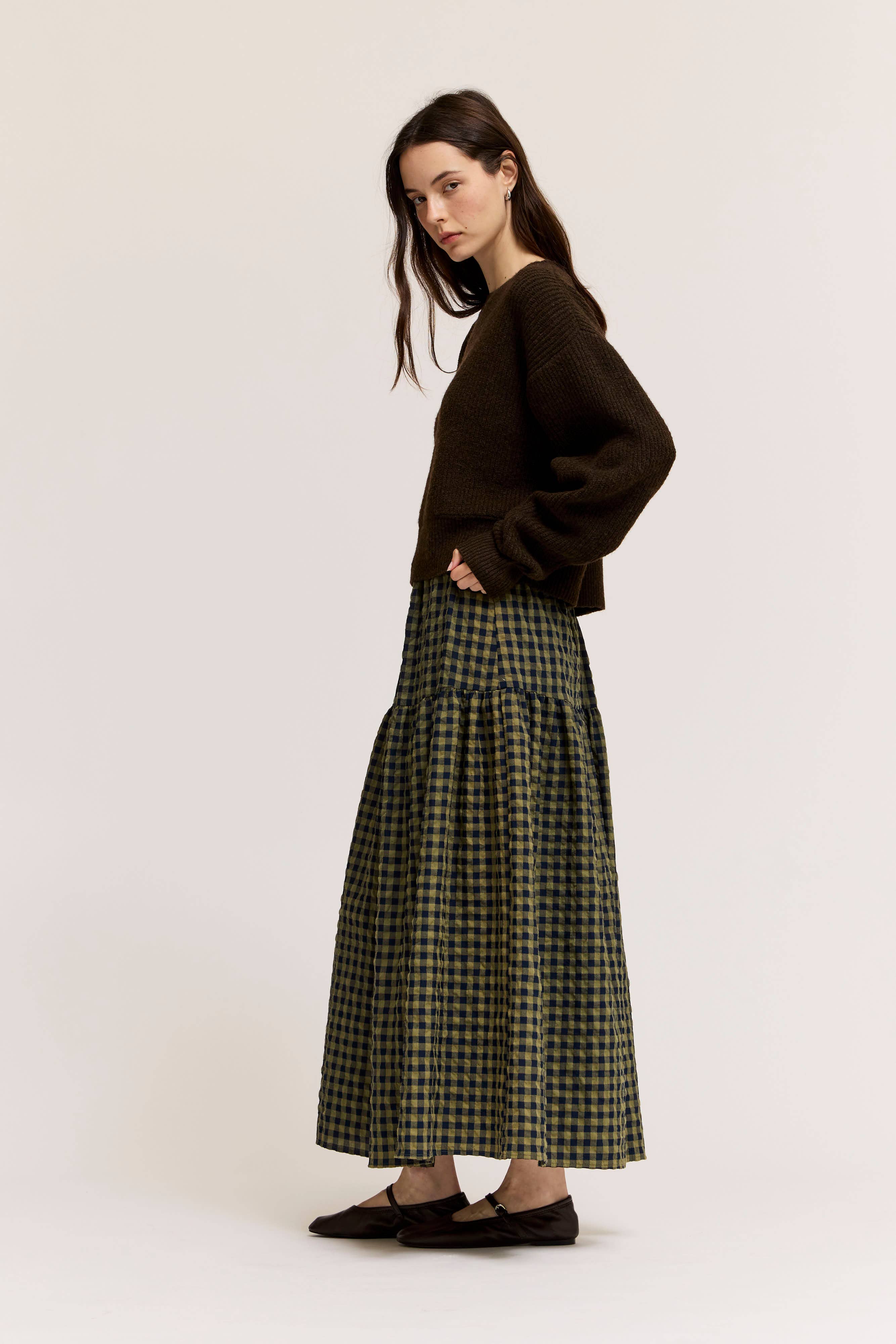 FRONT BUTTON CHECK SKIRT