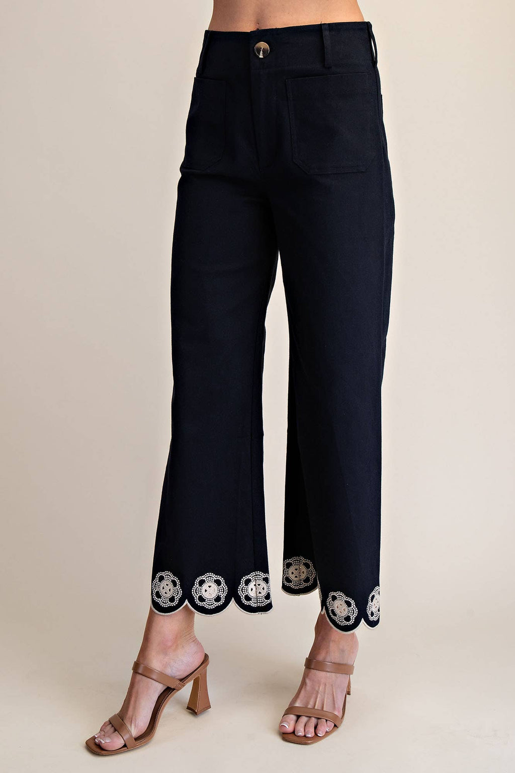 Colette Scallop-Hem Wide-Leg Pants