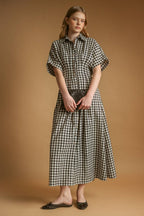 GINGHAM PATTERN BUTTON DOWN SHIRT DRESS