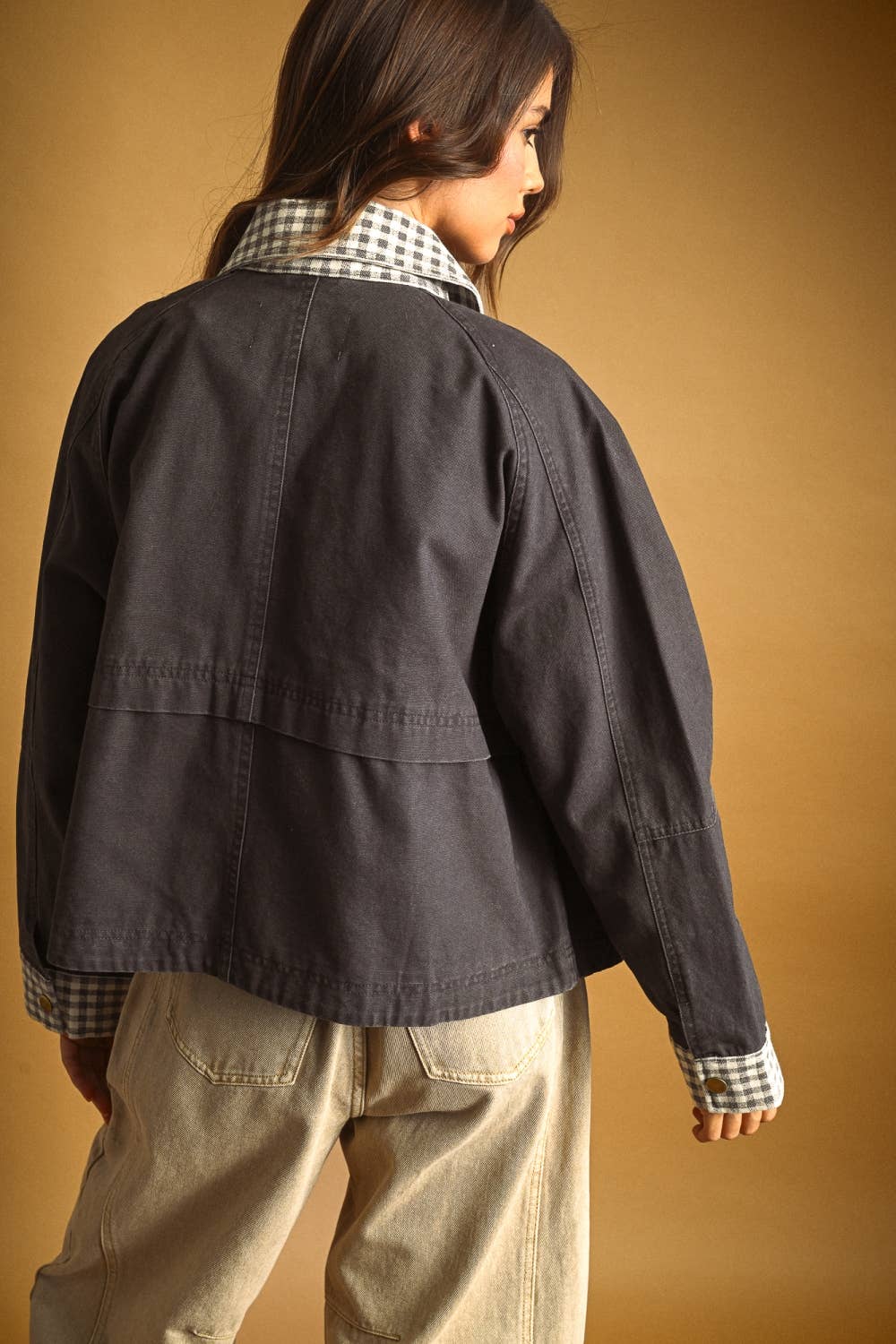 GINGHAM COLLARED TWILL JACKET