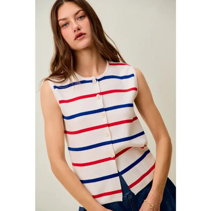 Fourth of July Front Stripe Fine Sweater Top